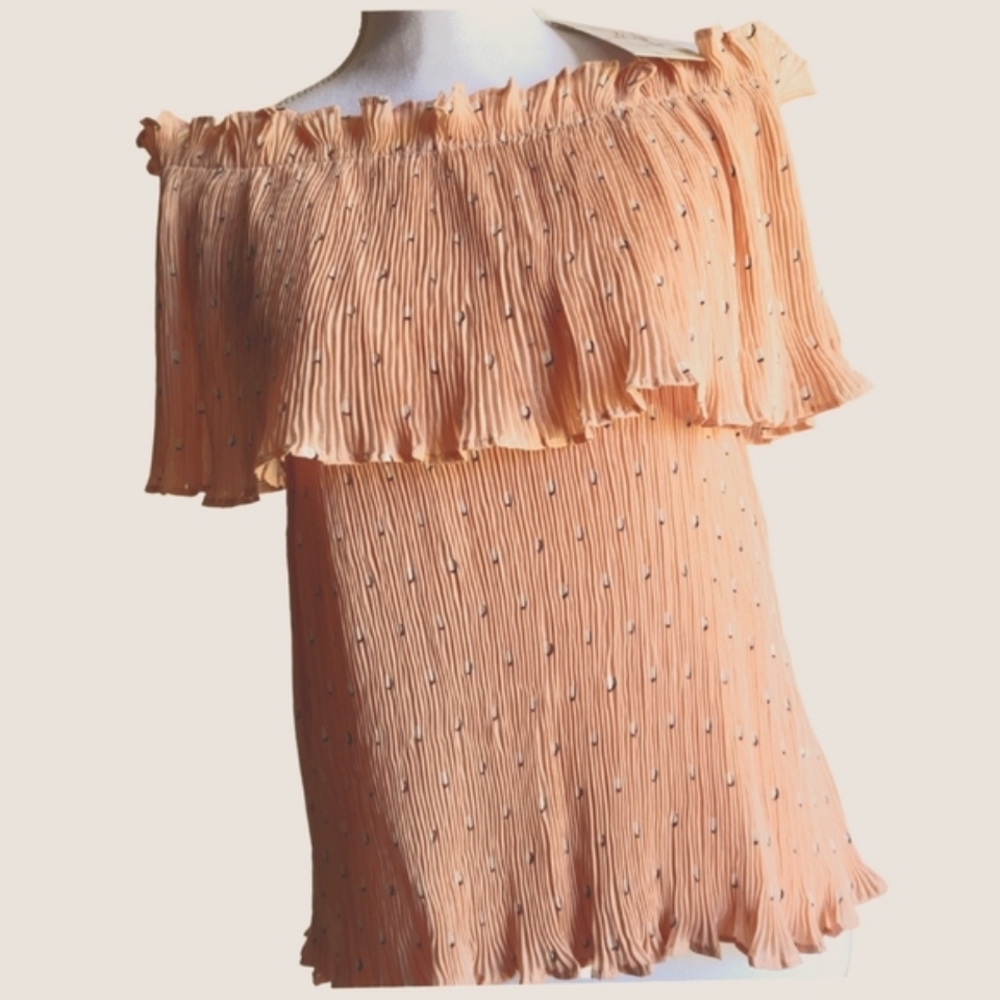 Peach and Polka Dot Off Shoulder Blouse